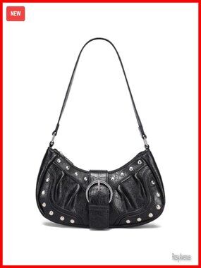Vegan Leather Small Shoulder Bag with Rivets Punk Gothic Emo Handbag